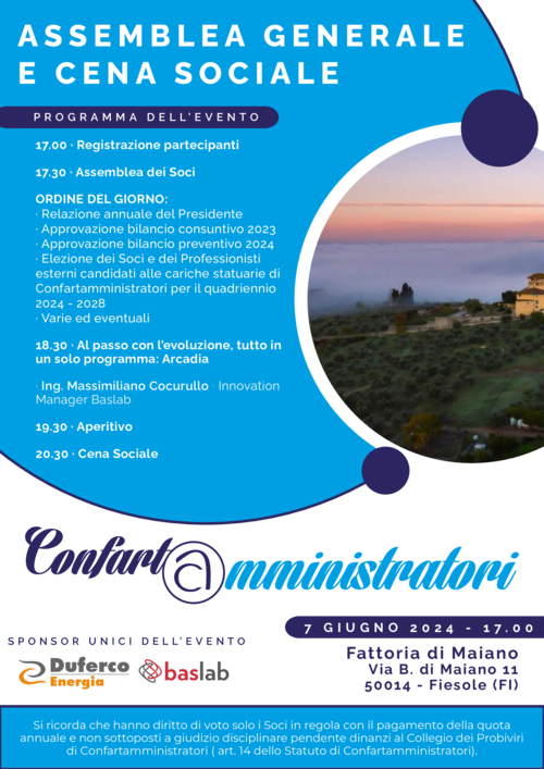 ASSEMBLEA GENERALE CONFARTAMMINISTRATORI E CENA SOCIALE